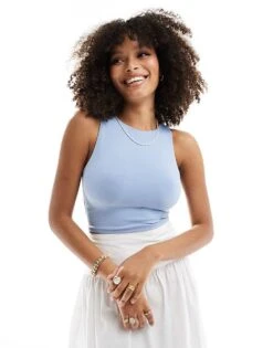 Pimkie Slinky Racerneck Open Tie Back Top In Blue For Women