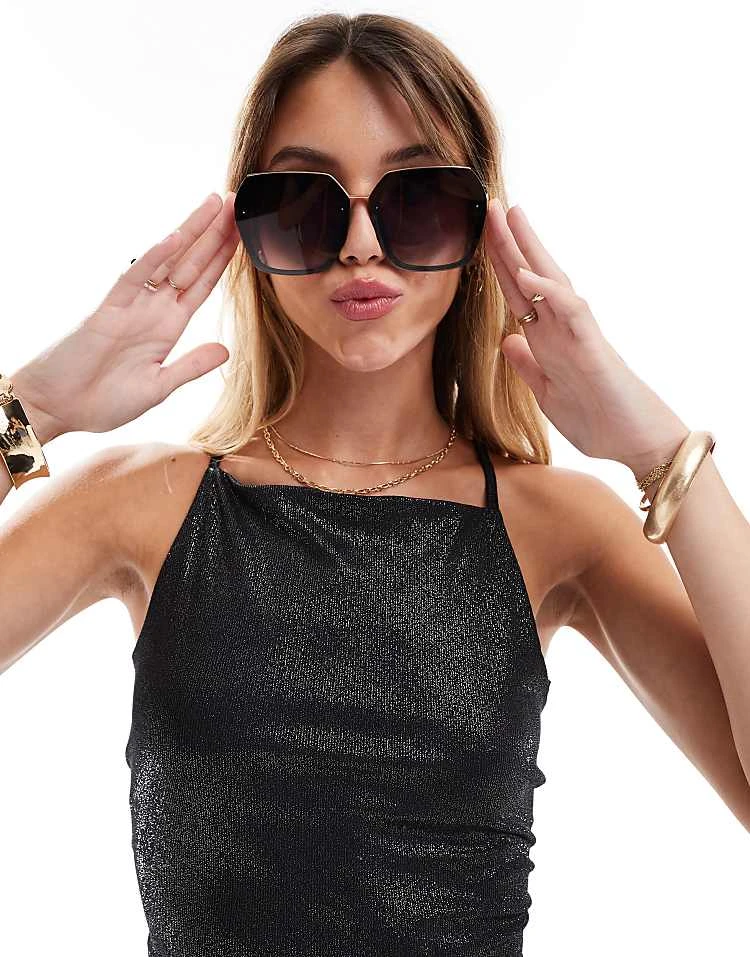 Pimkie Metallic Square Neck Open Tie Back Crop Top In Black For Women 6 Pimkie Metallic Square Neck Open Tie Back Crop Top In Black For Women - Image 4