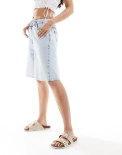 Pimkie Longline Bermuda Denim Shorts In Blue Bleach Wash For Women -Cheap Fashnado Store 206675663 4