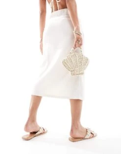 Pimkie Linen Mix Buckle Detail Side Split Midi Skirt In Ecru For Women -Cheap Fashnado Store 206675699 3