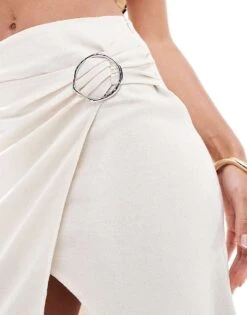 Pimkie Linen Mix Buckle Detail Side Split Midi Skirt In Ecru For Women -Cheap Fashnado Store 206675699 4