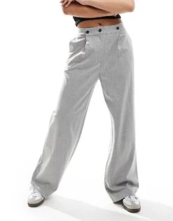 Pimkie Tailored Adjustable Waist Straight Leg Trouser In Light Grey For Women -Cheap Fashnado Store 206675717 1 grey 1