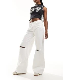 Pimkie Ripped Knee Baggy Jeans In White For Women 13 Pimkie Ripped Knee Baggy Jeans In White For Women -Cheap Fashnado Store 206675800 1 white 1