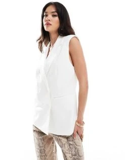 Pimkie Tailored Longline Sleeveless Blazer In White For Women Optic White -Cheap Fashnado Store 206675813 1 opticwhite 1
