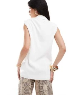 Pimkie Tailored Longline Sleeveless Blazer In White For Women Optic White -Cheap Fashnado Store 206675813 4