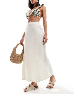 Pimkie Linen Back Split Maxi Skirt In Stone For Women -Cheap Fashnado Store 206675997 1 stone 1