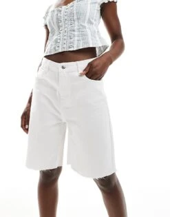 Pimkie Longline Denim Jorts In White For Women