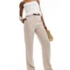 Pimkie Textured Wide Leg Trousers In Beige For Women -Cheap Fashnado Store 206676289 1 beige