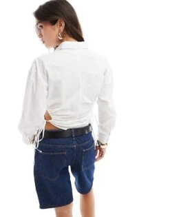 Pimkie Ruched Cut Out Tie Detail Shirt In White For Women 10 Pimkie Ruched Cut Out Tie Detail Shirt In White For Women -Cheap Fashnado Store 206676563 4