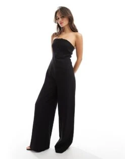 Pimkie Tailored Bandeau Wide Leg Jumpsuit In Black For Women