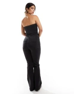 Pimkie Denim Bandeau Flared Jumpsuit In Black For Women -Cheap Fashnado Store 206676801 4