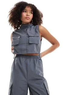 Pimkie Sleeveless Cut Out Wide Leg Utility Jumpsuit In Charcoal Grey For Women -Cheap Fashnado Store 206676811 4