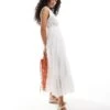 Pimkie Sleeveless V Neck Tiered Maxi Dress In White For Women -Cheap Fashnado Store 206676845 1 white