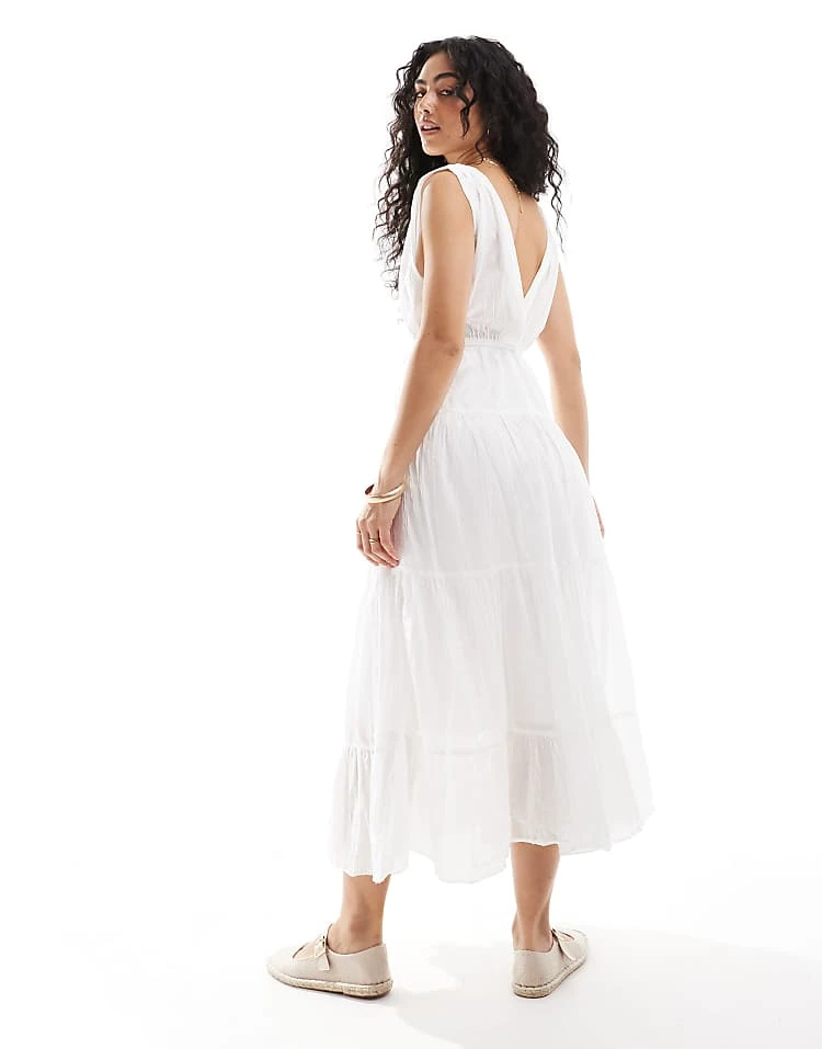 Pimkie Sleeveless V Neck Tiered Maxi Dress In White For Women 5 Pimkie Sleeveless V Neck Tiered Maxi Dress In White For Women - Image 3
