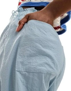 Pimkie Drawstring Paperbag Waist Wide Leg Trousers In Baby Blue For Women -Cheap Fashnado Store 206676971 4