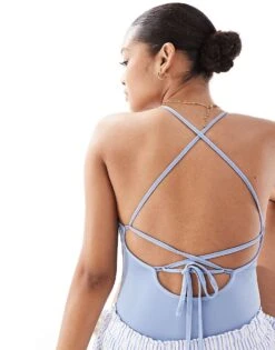 Pimkie Lace Up Back Detail Body In Blue For Women
