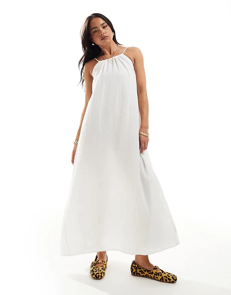 Pimkie Textured Linen Look High Neck Maxi Dress In White For Women 7 Pimkie Textured Linen Look High Neck Maxi Dress In White For Women - Image 5