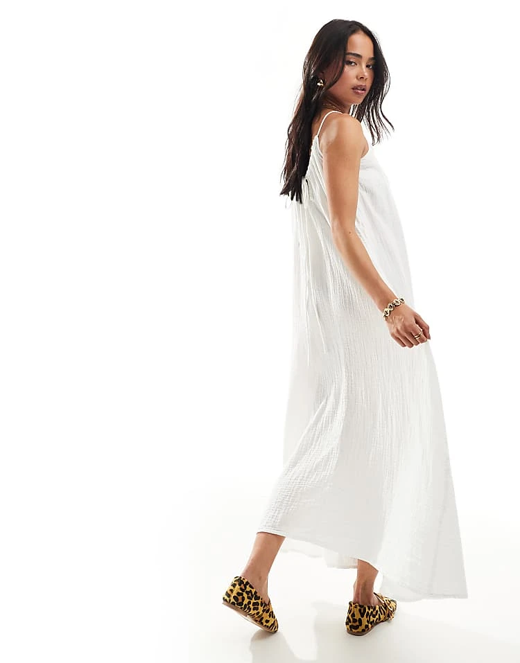 Pimkie Textured Linen Look High Neck Maxi Dress In White For Women 5 Pimkie Textured Linen Look High Neck Maxi Dress In White For Women - Image 3