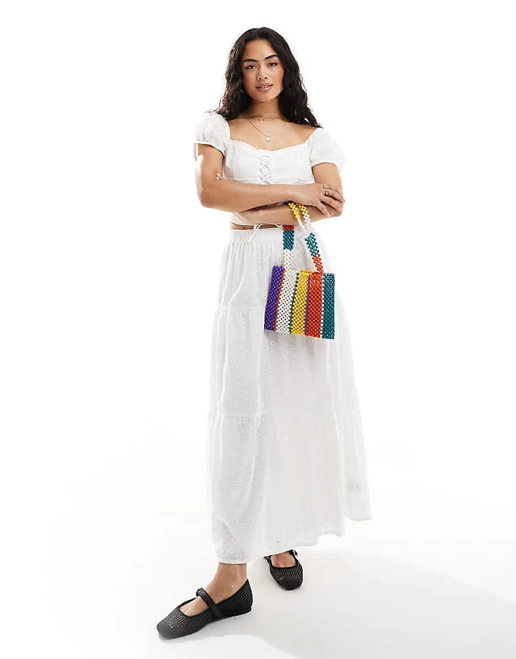 Pimkie Lace Up Puff Sleeve Top With Broderie Trim In White For Women 5 Pimkie Lace Up Puff Sleeve Top With Broderie Trim In White For Women - Image 3