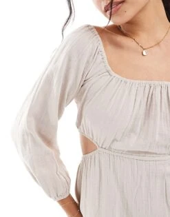 Pimkie Bardot Volume Sleeve Cut Out Mini Skater Dress In Ecru For Women -Cheap Fashnado Store 206774448 4