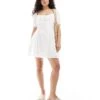 Pimkie Lace Up Puff Sleeve Mini Dress In White For Women 1 Pimkie Lace Up Puff Sleeve Mini Dress In White For Women -Cheap Fashnado Store 206774454 1 white