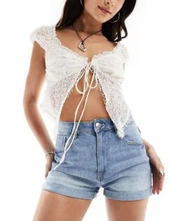 Pimkie Hot Fix Diamante Denim Shorts In Blue Wash For Women