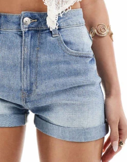 Pimkie Hot Fix Diamante Denim Shorts In Blue Wash For Women -Cheap Fashnado Store 206774485 5