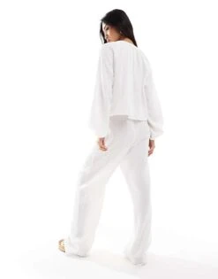 Pimkie Drawstring Linen Mix Trouser Co-ord In White For Women -Cheap Fashnado Store 206774514 3