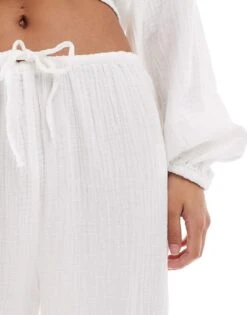 Pimkie Drawstring Linen Mix Trouser Co-ord In White For Women -Cheap Fashnado Store 206774514 5