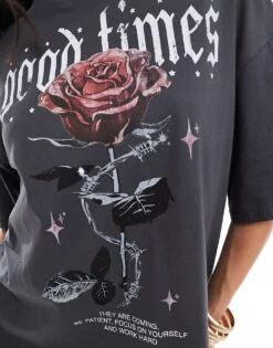 Pimkie Rose Graphic Front Print T-shirt In Black For Women -Cheap Fashnado Store 206776016 4