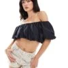 Pimkie Ruched Bardot Crop Top In Black For Women 2 Pimkie Ruched Bardot Crop Top In Black For Women -Cheap Fashnado Store 206776062 1 black
