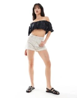 Pimkie Ruched Bardot Crop Top In Black For Women -Cheap Fashnado Store 206776062 3