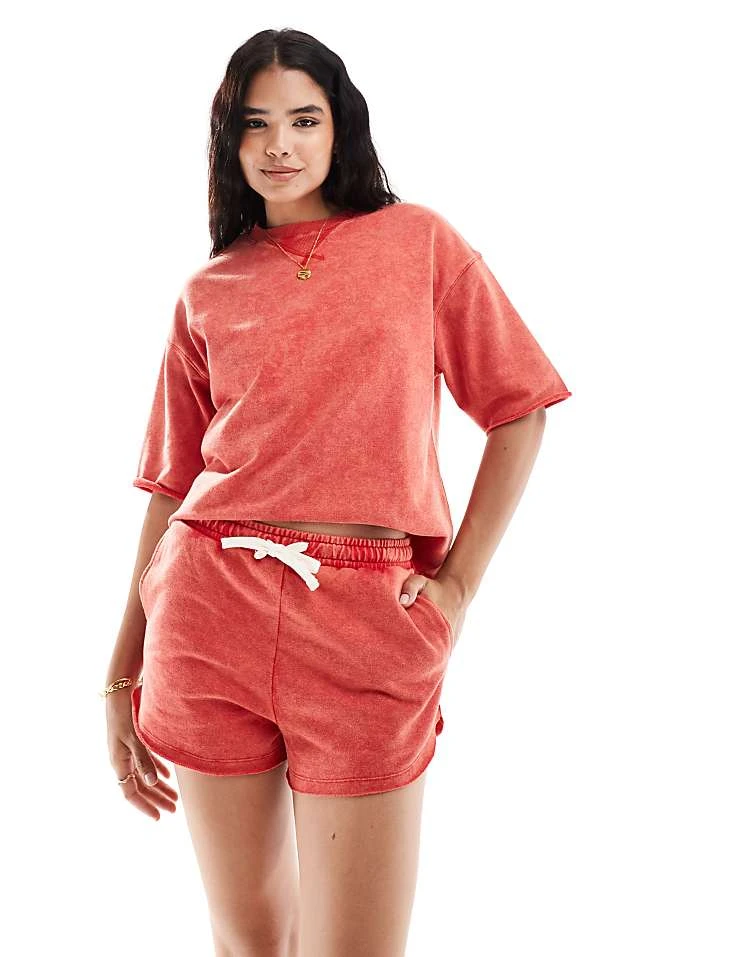 Pimkie Sweat Drawstring Shorts Co-ord In Red Wash For Women 3 Pimkie Sweat Drawstring Shorts Co-ord In Red Wash For Women