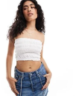 Pimkie Ruched Bandeau Top In White For Women