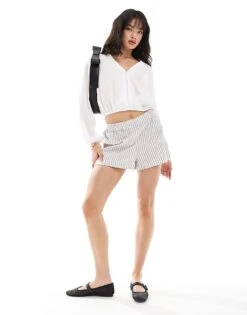 Pimkie Balloon Sleeve Wrap Blouse In Black For Women White