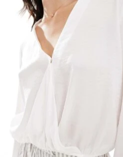 Pimkie Balloon Sleeve Wrap Blouse In Black For Women White -Cheap Fashnado Store 206776569 4