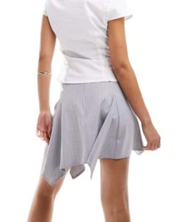 Pimkie Asymmetric Hem Mini Skirt In Grey Pinstripe For Women -Cheap Fashnado Store 206776587 3