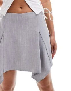 Pimkie Asymmetric Hem Mini Skirt In Grey Pinstripe For Women -Cheap Fashnado Store 206776587 4
