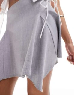 Pimkie Asymmetric Hem Mini Skirt In Grey Pinstripe For Women -Cheap Fashnado Store 206776587 5