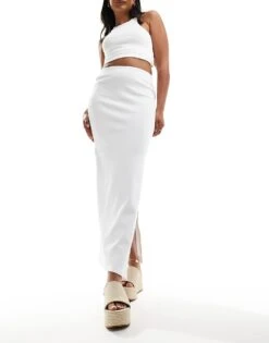 Pimkie Ribbed Side Split Maxi Skirt In White For Women Optical White -Cheap Fashnado Store 206776618 4
