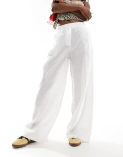 Pimkie Wide Leg Trousers In White For Women