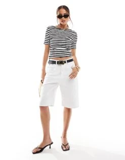 Pimkie Short Sleeve Fitted T-shirt With Scoop Back In Black And White Stripe For Women Black/ White Stripe -Cheap Fashnado Store 206777445 3