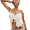 Pimkie Plisse Tie Front Cami Top In White For Women