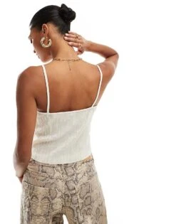 Pimkie Plisse Tie Front Cami Top In White For Women -Cheap Fashnado Store 206828186 4