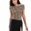 Pimkie Slinky Fold Over Bardot Top In Leopard Print For Women 1 Pimkie Slinky Fold Over Bardot Top In Leopard Print For Women -Cheap Fashnado Store 206834850 1 leopardprint