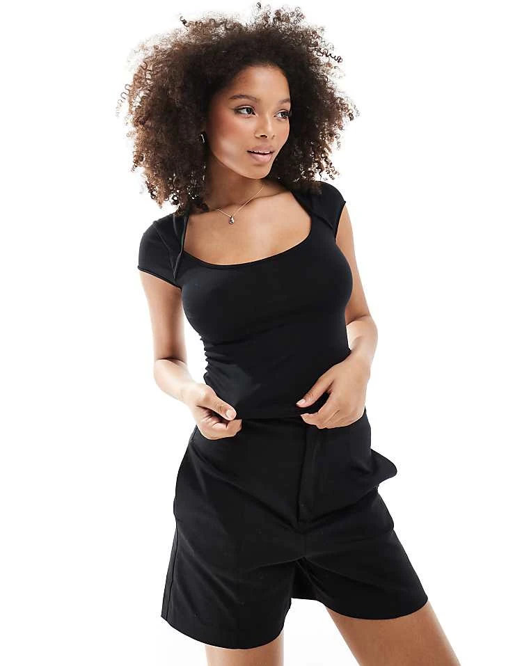 Pimkie Slinky Scoop Neck Cap Sleeve Top In Black For Women 3 Pimkie Slinky Scoop Neck Cap Sleeve Top In Black For Women