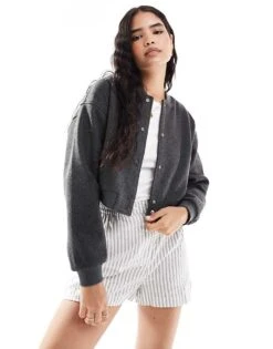 Pimkie Brushed Wool Look Bomber Jacket In Grey For Women