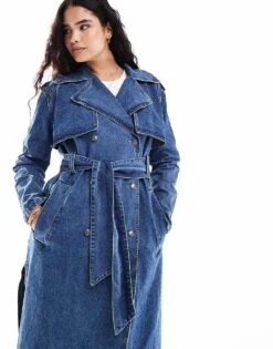 Pimkie Denim Belted Mac In Dark Blue Wash For Women -Cheap Fashnado Store 206835567 4