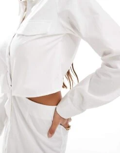 Pimkie Pocket Detail Cut Out Mini Shirt Dress In White For Women 10 Pimkie Pocket Detail Cut Out Mini Shirt Dress In White For Women -Cheap Fashnado Store 206916917 4