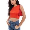 Pimkie Knit Rib Strappy Back Detail Crop Top In Red For Women Fiery Red -Cheap Fashnado Store 206916941 1 fieryred